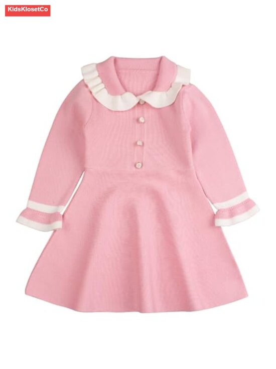 Other - Ruffled Sweater Dress for Toddler Girls, Soft Warm Knit V-Neck, Fall Winter
